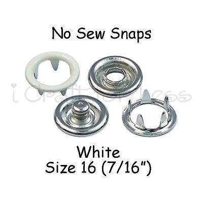 25 White Metal Open Ring No Sew Snap Fasteners - Size 16 (7/16") - Nickel Free