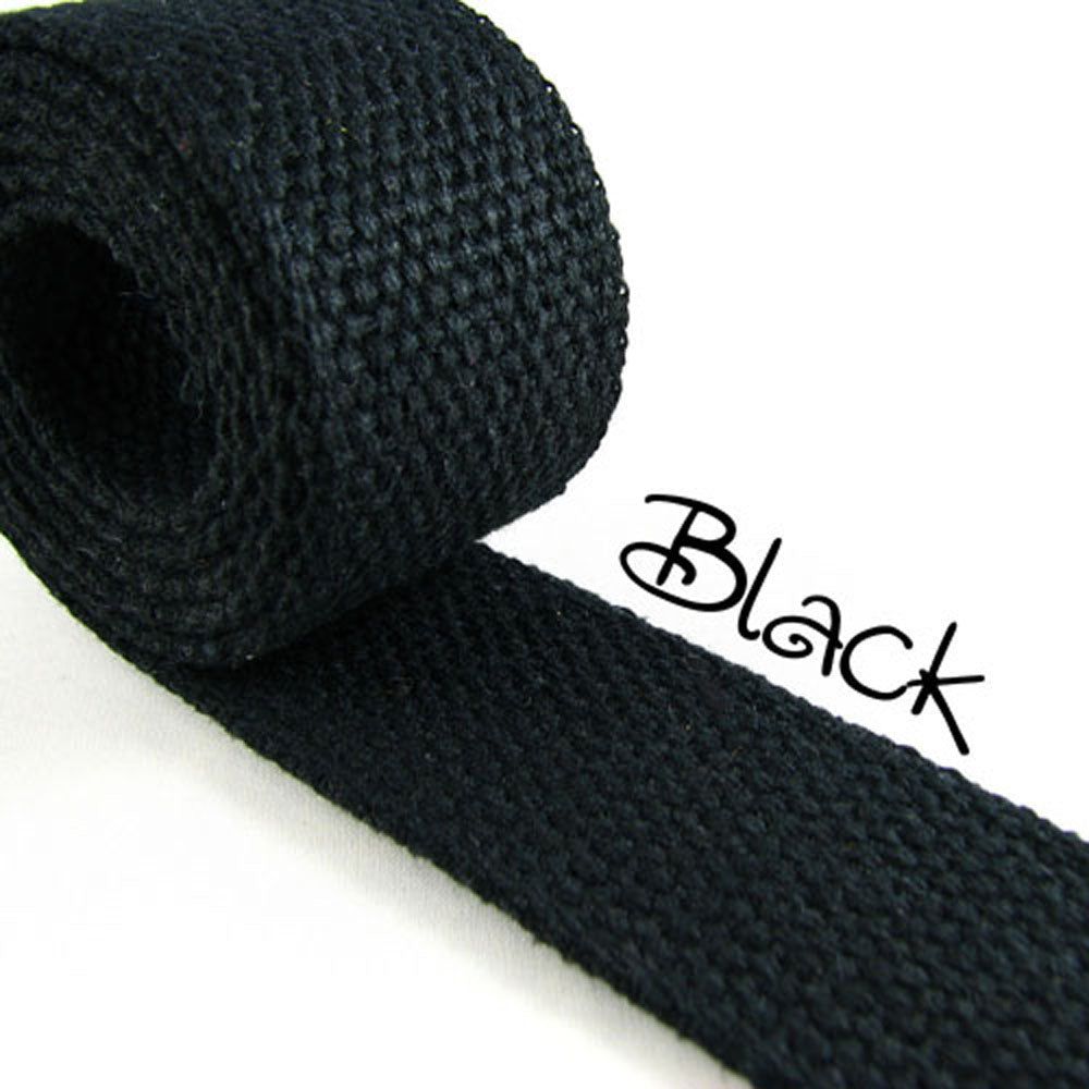 Black - 1.25" Wide - 2.4mm Thick - Medium Heavy Cotton Webbing