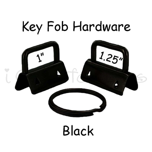 Black Key Fob Hardware with Key Rings Sets - 1 Inch or 1.25 Inch