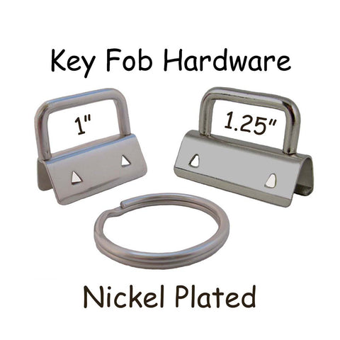 Nickel Key Fob Hardware with Key Rings Sets - 1 Inch or 1.25 Inch