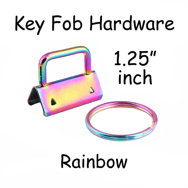 Rainbow Key Fob Hardware with Key Rings Sets - 1 Inch or 1.25 Inch