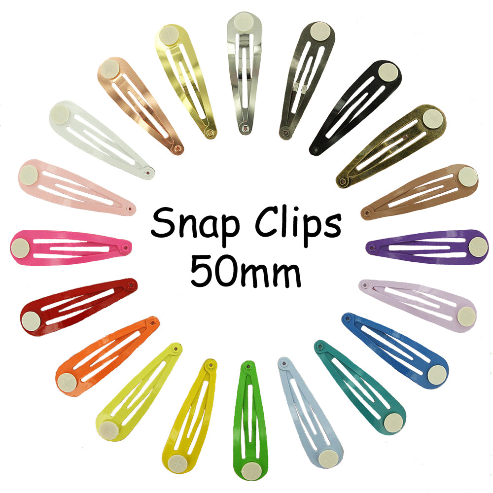 Color Barrette Snap Clips w/ Glue Pads - Tear Drop Shape - 50 mm (2 inches)